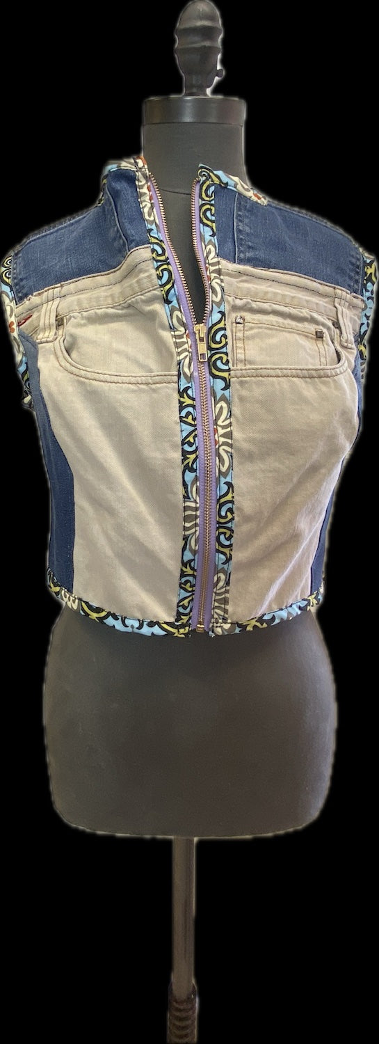 Color Blocked Bustier Crop Vest with Trim 1/5-5/5 Size Large