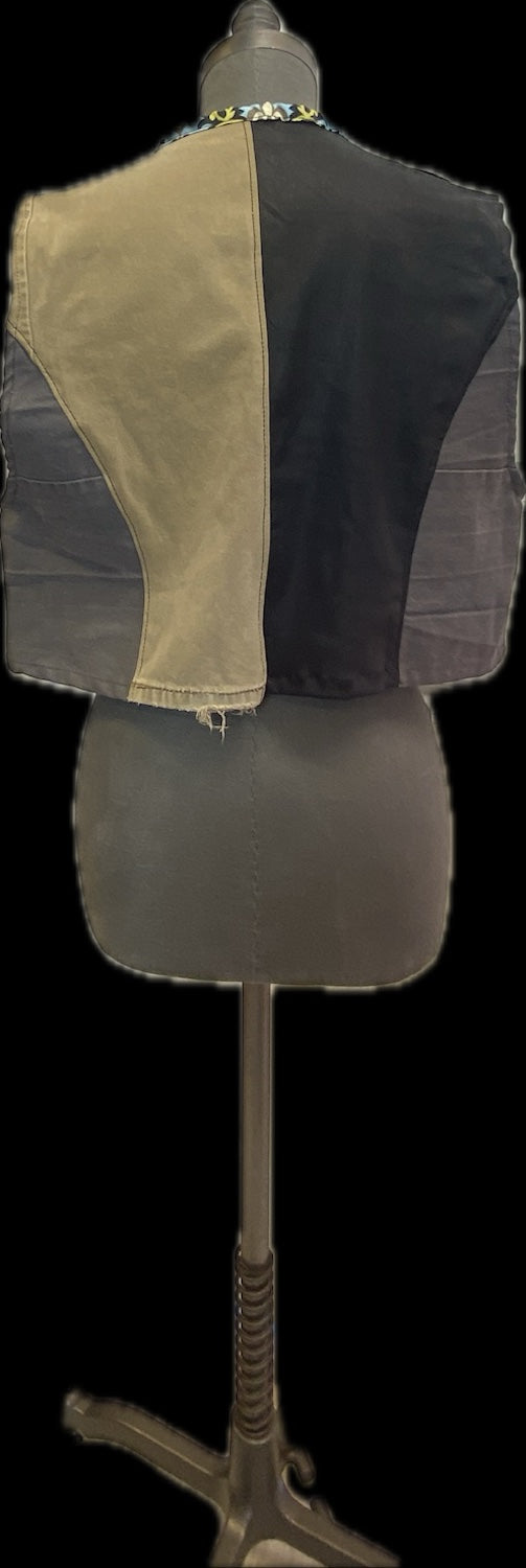 Color Blocked Bustier Crop Vest with Trim 1/5-5/5 Size Large